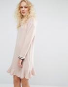 I Love Friday Crew Neck Dress With Frill Hem - Pink