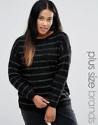 Brave Soul Plus Sweater With Metallic Stripe - Black