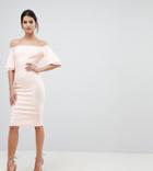 Vesper Off Shoulder Pencil Dress With Frill Sleeve-pink