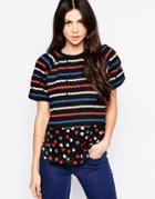 See By Chloe Heart Print T-shirt With Woven Hem - Black