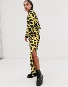 Asos Design Cowl Back Maxi Dress In Yellow Cow Animal Print - Multi
