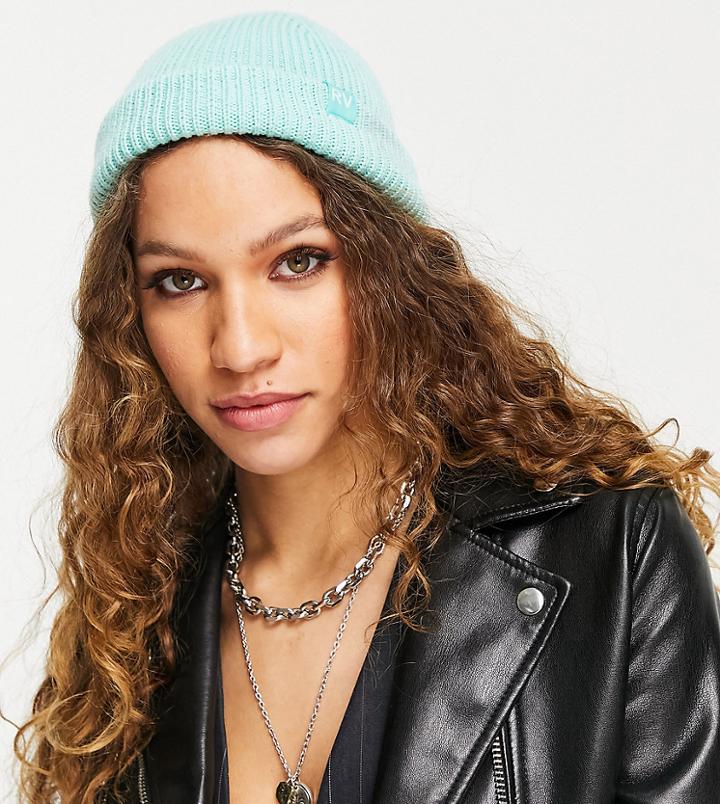 Reclaimed Vintage Inspired Recycled Fisherman Beanie In Aqua Blue