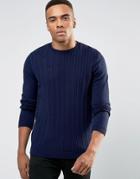 Asos Cable Sweater In Navy - Navy