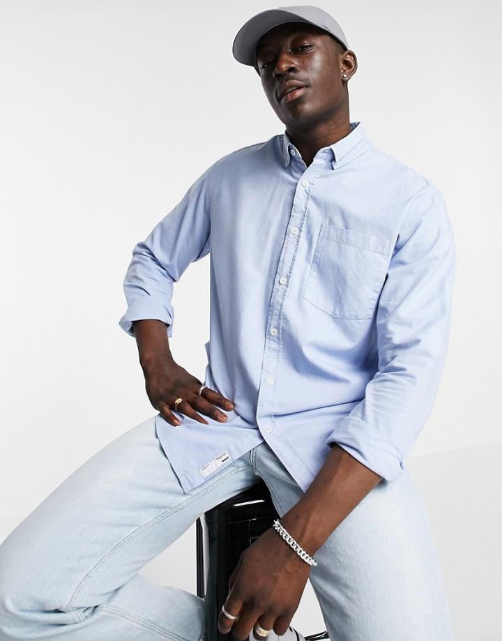 Pull & Bear Oxford Shirt In Blue-blues