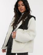 Asos Design Fleece Jacket With Contrast Animal In Cream