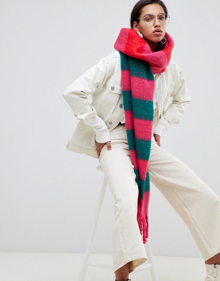 Asos Design Bright Stripe Fluffy Long Scarf With Tassels-multi