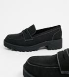London Rebel Wide Fit Chunky Loafers In Black