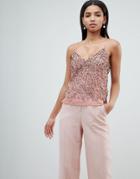 Asos Design Cami Top With Sequin Embellishment - Pink