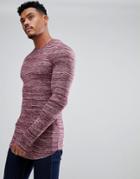 Asos Longline Muscle Long Sleeve T-shirt In Brushed Knitted Jersey With Curved Hem In Oxblood - Red