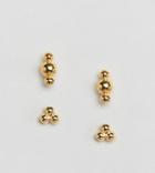 Asos Design Pack Of 2 Gold Plated Sterling Silver Ball Stud Earrings - Gold