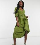 Asos Design Tall Midi Smock Dress With Wrap Top In Olive Green