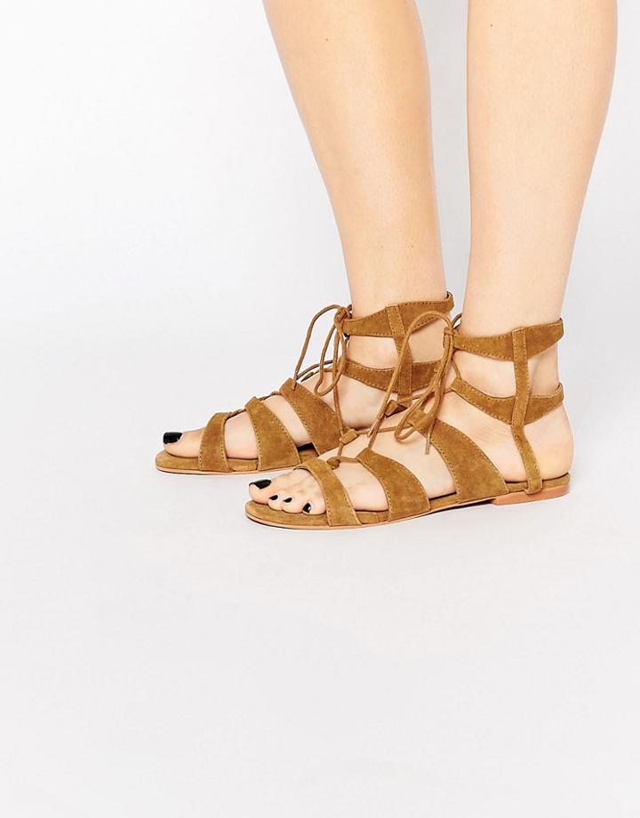 Vero Moda Real Leather Tie Up Flat Sandle - Tan