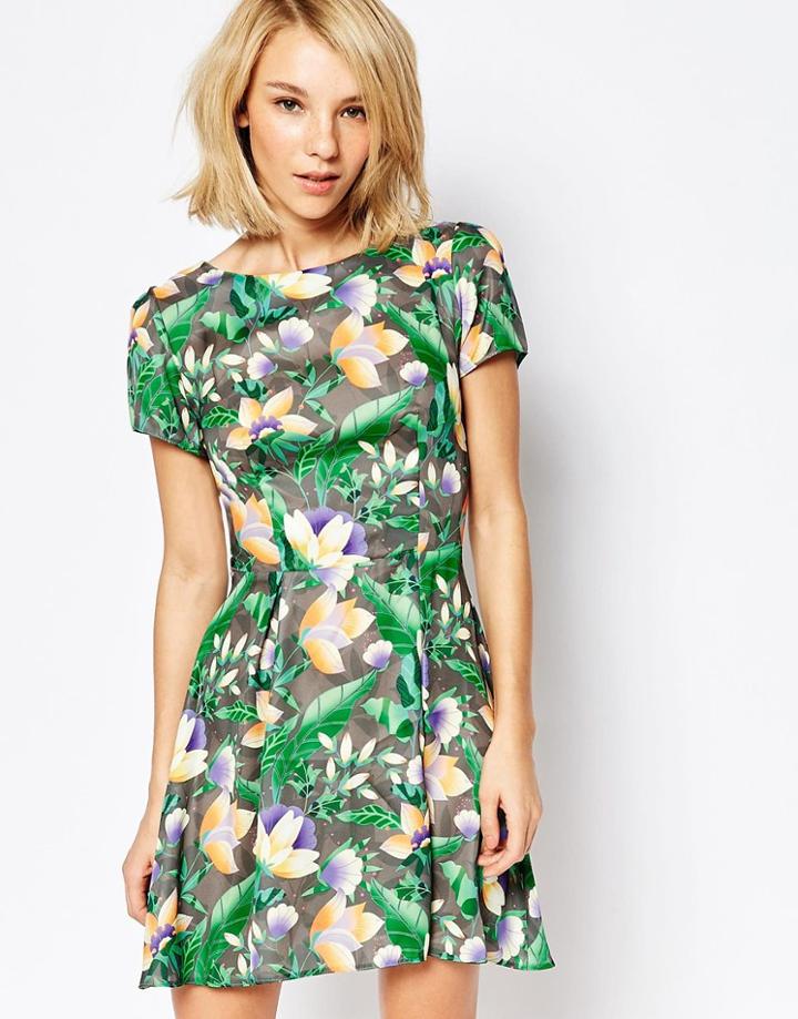 Love Skater Dress In Tropical Print - Tropical Print