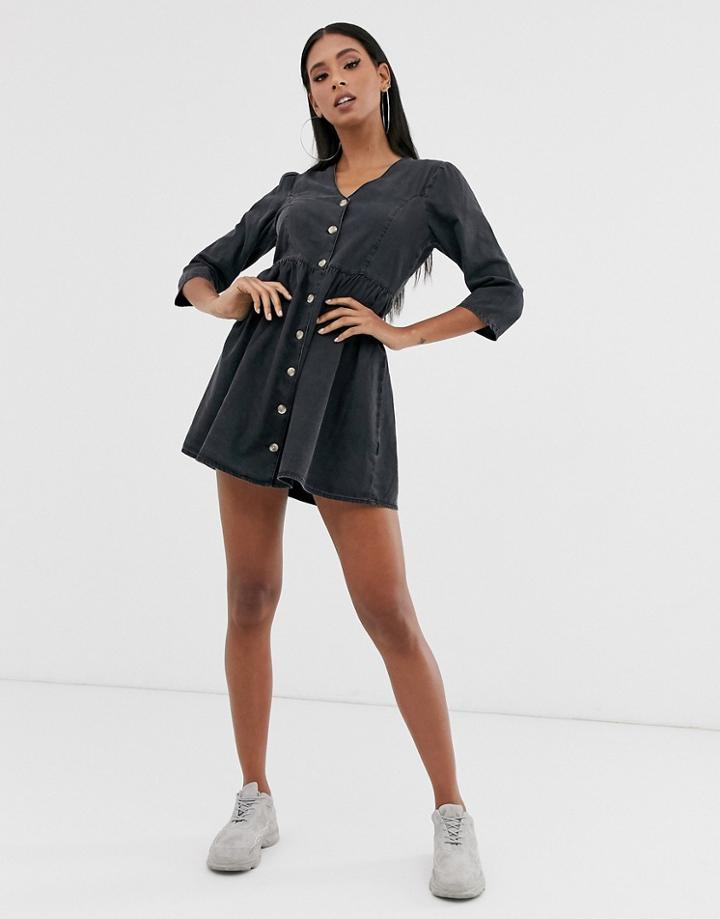 Asos Design Soft Denim Tea Dress In Black