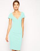 Asos Wiggle Dress In Scuba With Low V - Peach $27.00