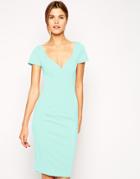 Asos Wiggle Dress In Scuba With Low V - Peach $27.00