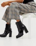 Asos Design Ellen Chunky Lace Up Boots In Black - Black