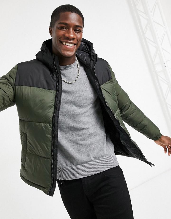 Jack & Jones Originals Puffer With Hood In Green