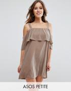 Asos Double Layer Velvet Mini Dress With Cold Shoulder Detail - Beige
