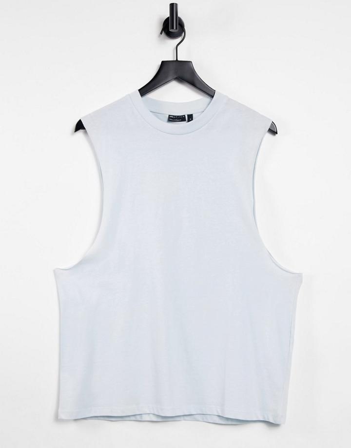 Asos Design Organic Relaxed Sleeveless T-shirt With Dropped Armhole In Blue-blues