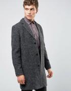 Selected Homme Overcoat In Boucle In Charcoal - Tan