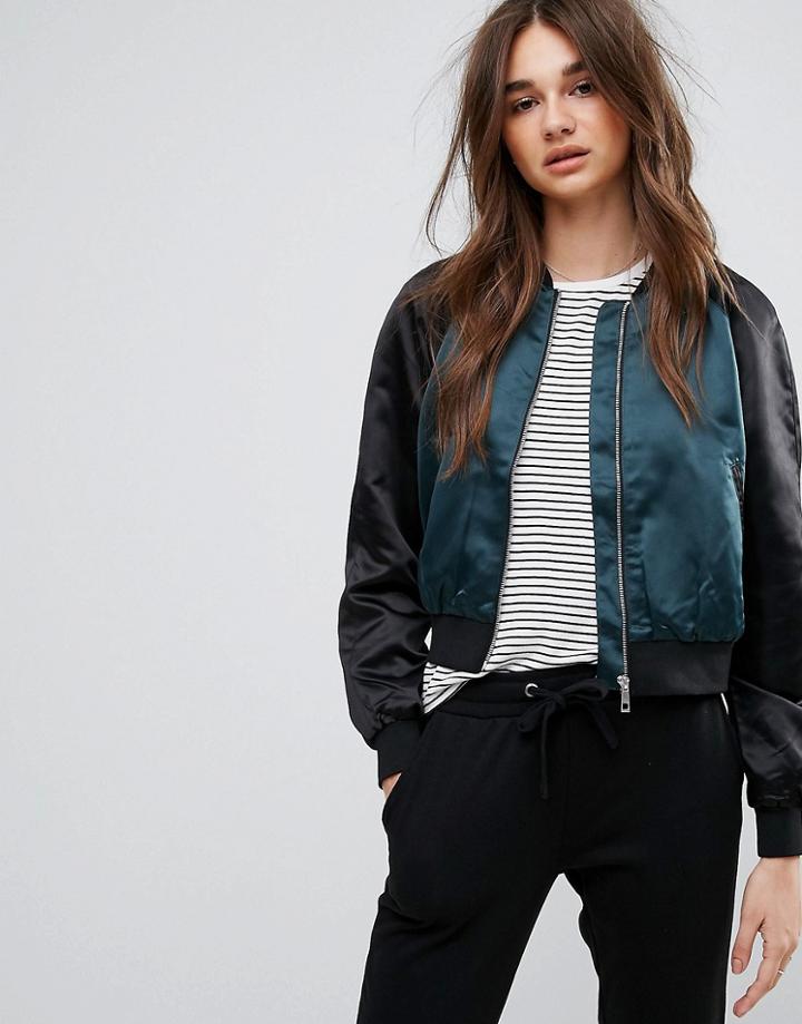 Noisy May Rino Sateen Bomber Jacket - Green