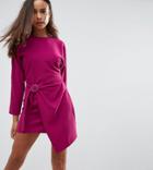 Asos Petite Batwing Midi Dress With Wrap Skirt - Purple