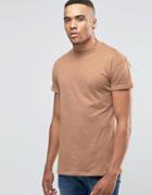 New Look Roll Sleeve T-shirt In Tan - Tan