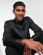 Asos Design Kurta Satin Regular Fit Shirt With Mandarin Collar In Black