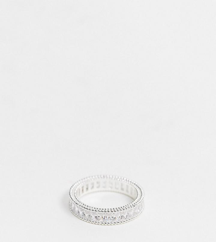 Asos Design Curve Ring With Baguette Cubic Zirconia Stones In Silver Tone