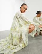 Asos Edition Oversized Satin Burnout Maxi Dress In Botanical Floral Print-multi