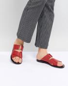 Pull & Bear Cross Strap Flat Sandal In Red - Red