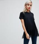 Asos Petite T-shirt With Paneled Lace Ruffle Hem - Black