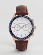 Asos Design Watch With Crocodile Emboss Strap In Brown And Mixed Metal Case - Brown
