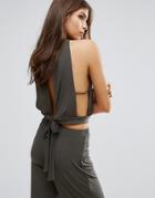 Love High Neck Top With Tie Back - Green
