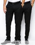 Asos 2 Pack Basic Smart Pants In Skinny Fit Save 17% - Black