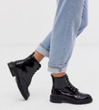 New Look Wide Fit Lace Up Flat Hiker Boots In Black - Black