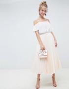 Asos Design Pleated Midi Skirt In Spot Satin - Pink