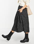 People Tree Tencel Midi Pleated Skirt In Black Floral