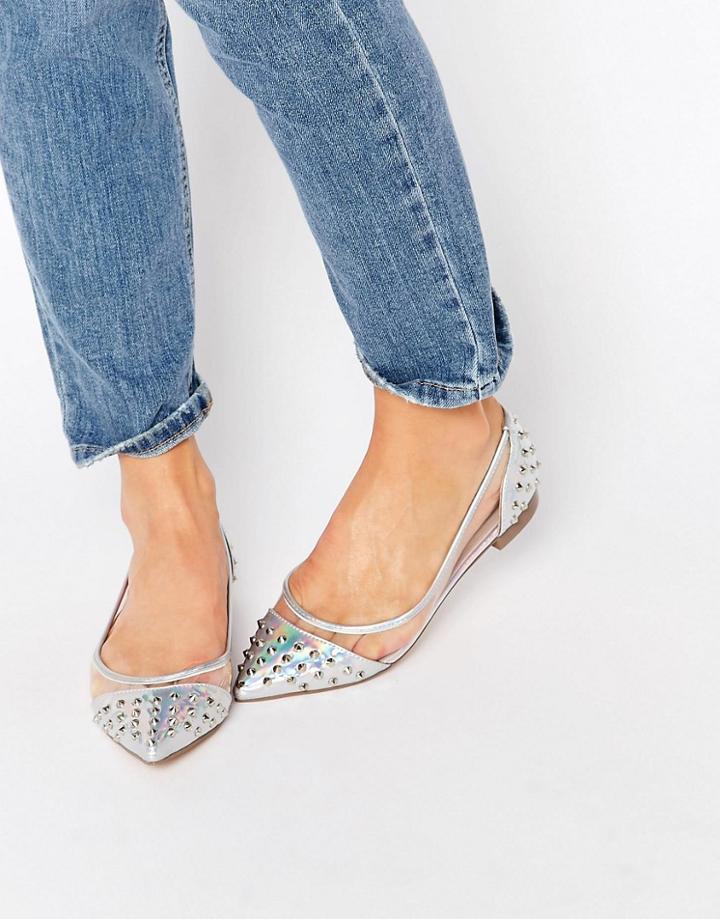 Asos Lara Studded Ballet Flats - Silver