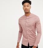 Asos Design Tall Skinny Shirt In Dusty With Grandad Collar - Pink