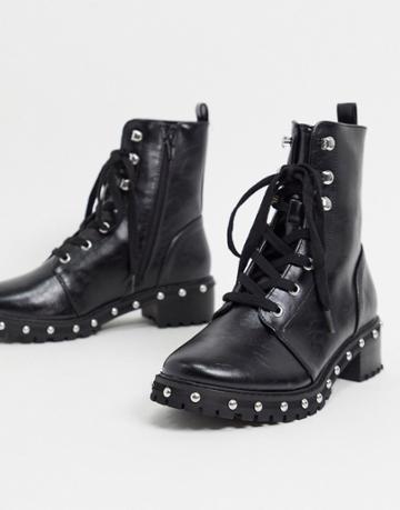 Asos Design Abigail Lace Up Studded Boots In Black