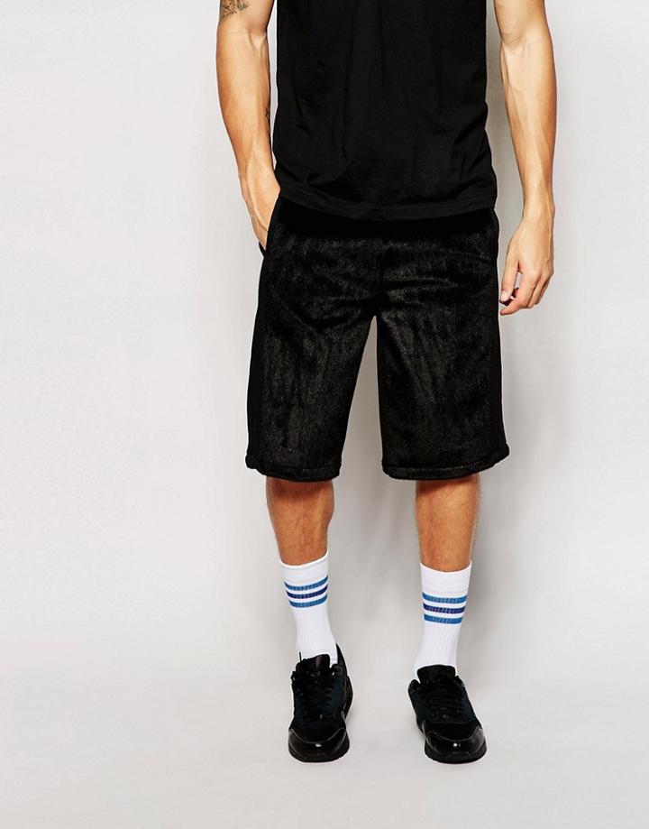 Criminal Damage Shorts In Faux Pony Hair Panel - Black