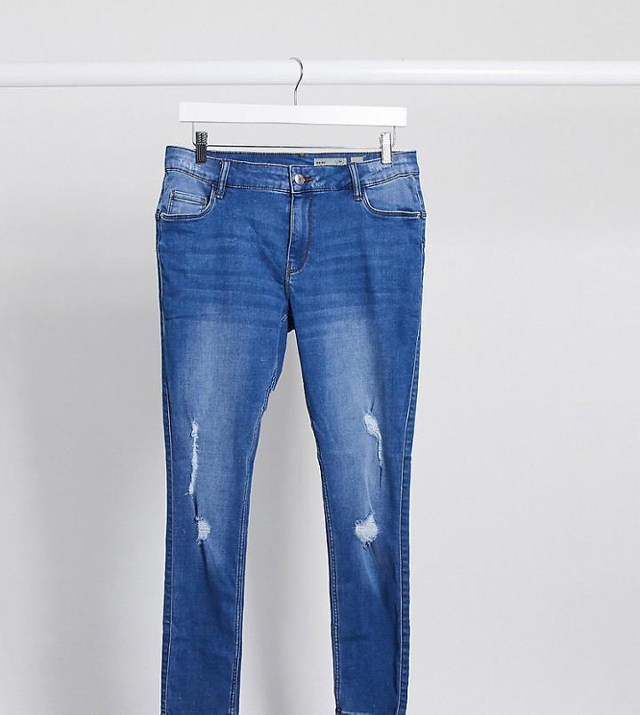 Vero Moda Curve Ripped Knee Skinny Jeans In Blue-blues