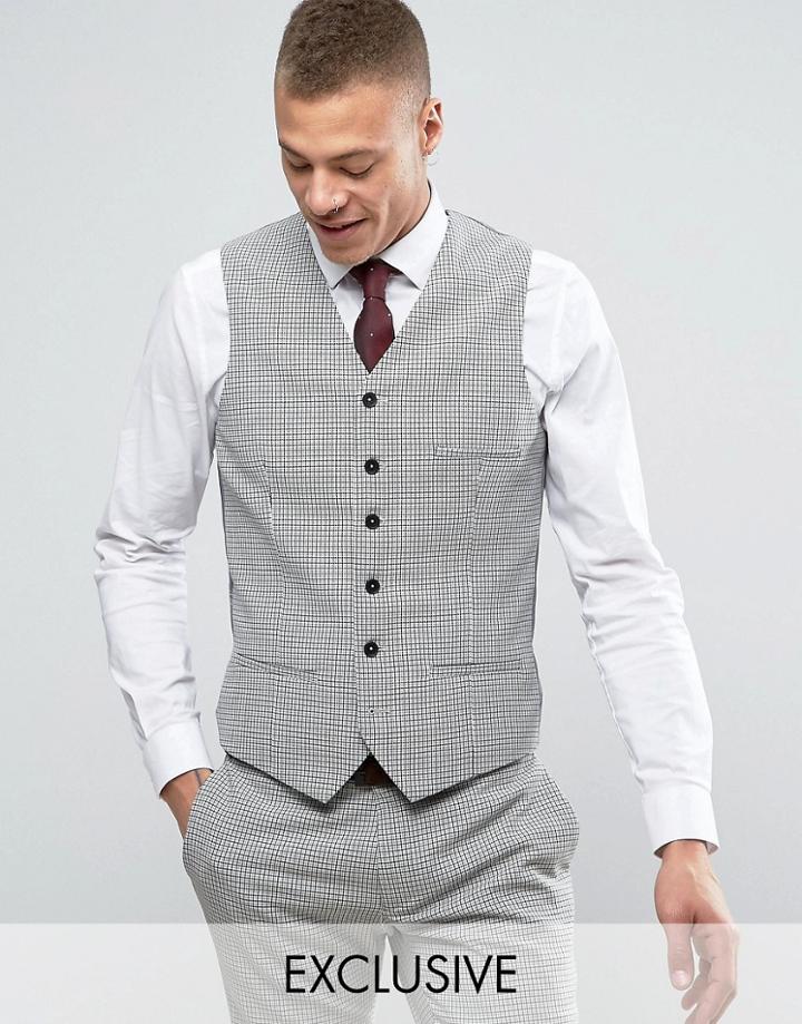 Heart & Dagger Super Skinny Vest In Summer Dogstooth - Gray