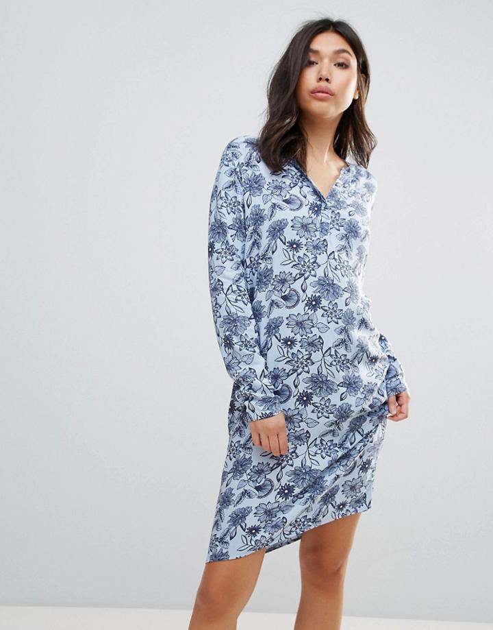 Ichi Printed Shirt Dress - Blue