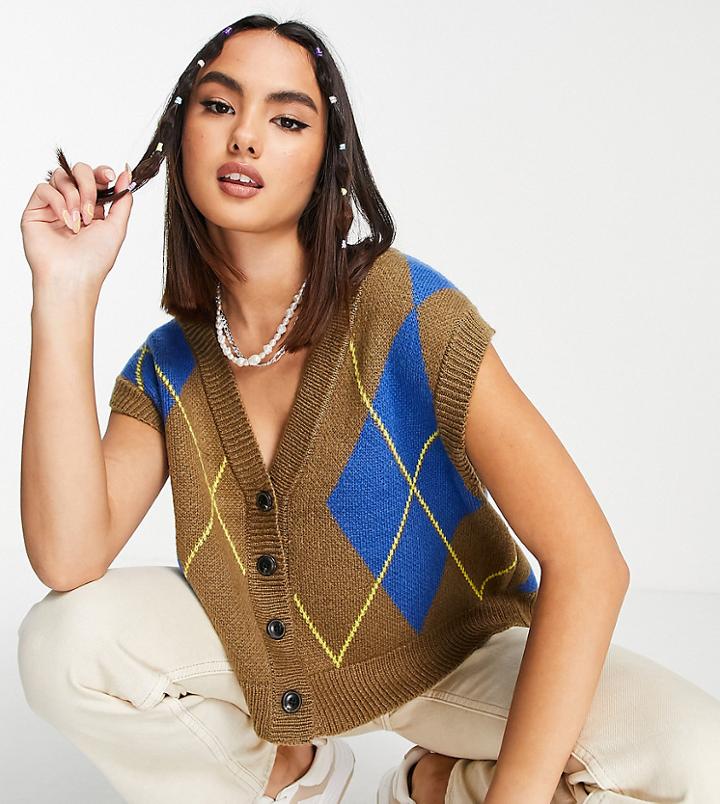 Collusion Knitted Jacquard Tank In Multi Print