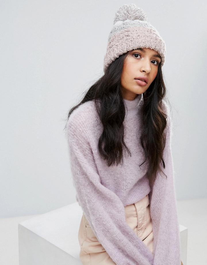 Boardmans Cable Knit Beanie Hat With Pom Pom - Beige