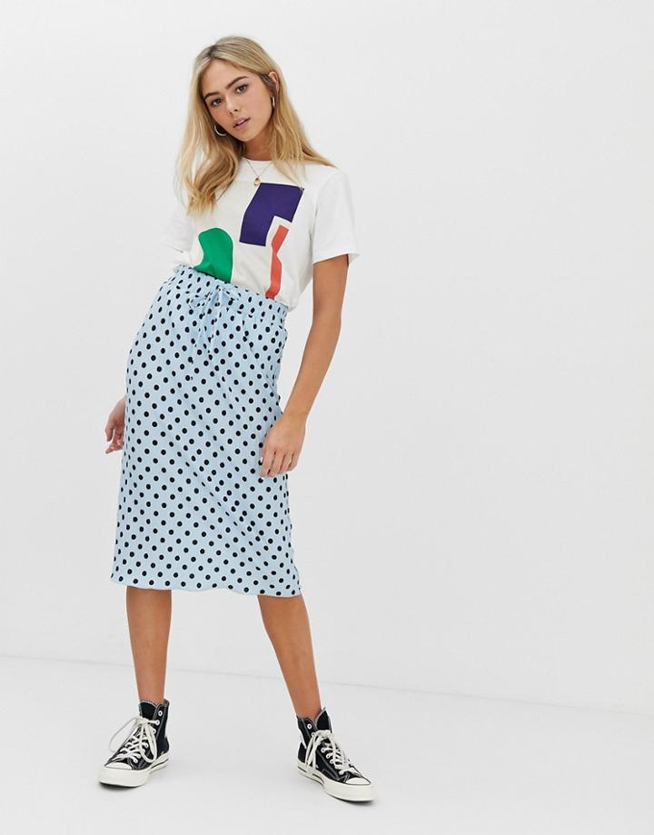 Nobody's Child Pleasted Midi Skirt In Polka - Blue