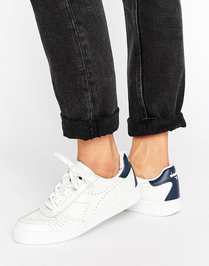 Diadora B. Elite Premium Embossed Sneakers In White & Navy - White
